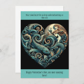 Mermaid Valentine Flat Note Card Mitteilungskarte (Vorne/Hinten)