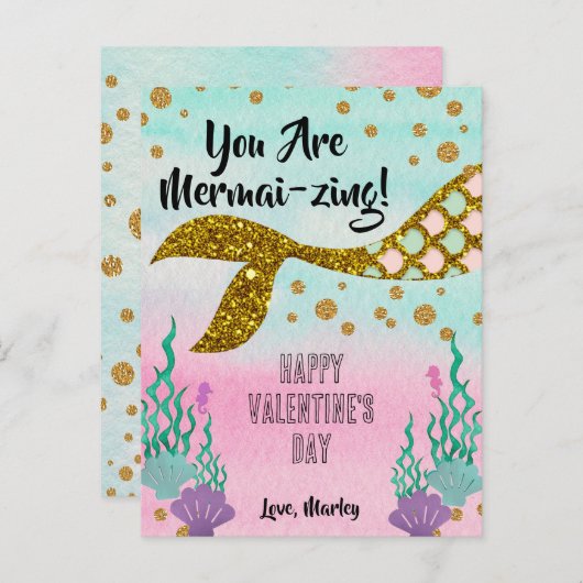 Mermaid Valentine's Classroom Card - Postkartengrö Postkarte (Vorne/Hinten)