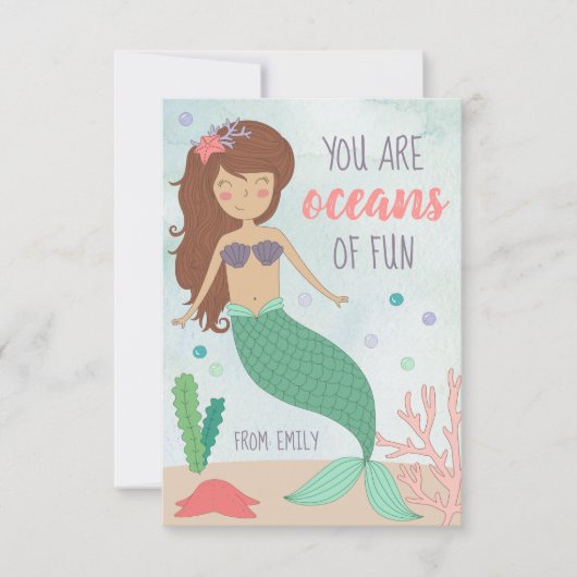 Mermaid Valentinstag Card für Kinder Dankeskarte (Vorderseite)