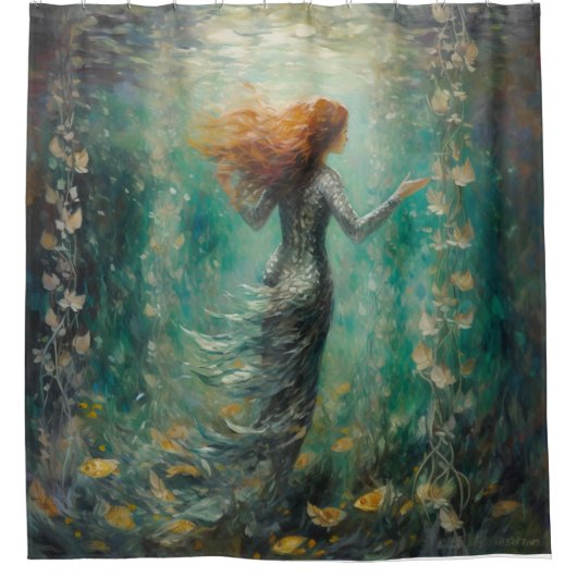 Mermaid Van Gogh Style Duschvorhang (Vorderseite)