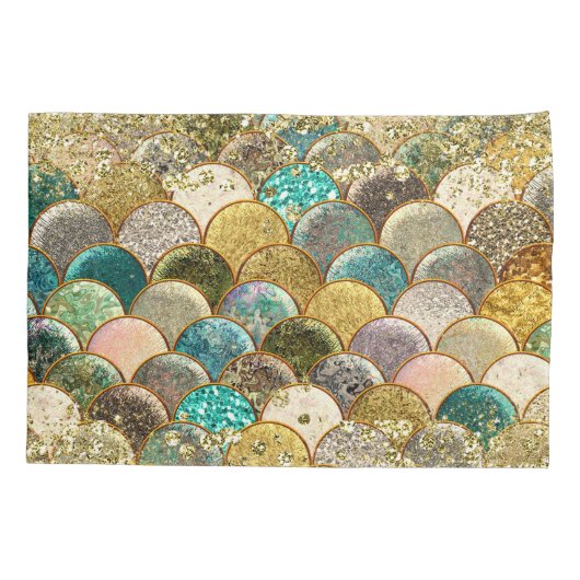 Mermaid Vibes Cascading Gold Glitzer Aquamarin Gla Kissenbezug (Rückseite)