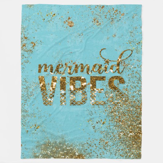 Mermaid Vibes - Gold Glitzer Typografie auf Aquama Fleecedecke (Vorderseite)