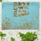 Mermaid Vibes - Gold Glitzer Typografie auf Aquama Geschirrtuch (Gefaltet)