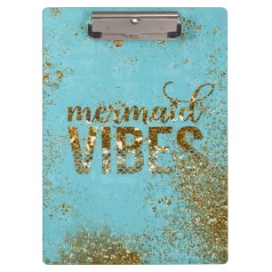 Mermaid Vibes - Gold Glitzer Typografie auf Aquama Klemmbrett