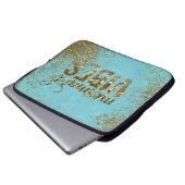 Mermaid Vibes - Gold Glitzer Typografie auf Aquama Laptopschutzhülle (Vorne Knopf)