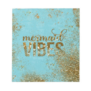 Mermaid Vibes - Gold Glitzer Typografie auf Aquama Notizblock