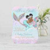Mermaid Vintag Baby SHower Glitzer Schwanz Einladung (Stehend Vorderseite)