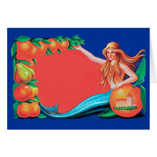 Mermaid Vintag Fruchtkasten Kunstkarte (Vorderseite (Horizontal))