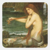 Mermaid von John William Waterhouse Quadratischer Aufkleber (Vorderseite)
