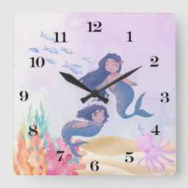 Mermaid Wall Clock - Zeit für eine magische Touch Quadratische Wanduhr