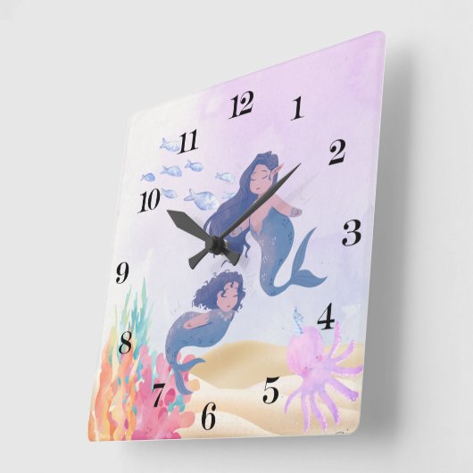 Mermaid Wall Clock - Zeit für eine magische Touch Quadratische Wanduhr (Winkel)