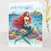 Mermaid Wasserfarbe Karte (Gelbe Blume)