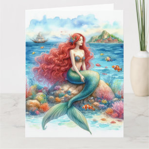 Mermaid Wasserfarbe Karte