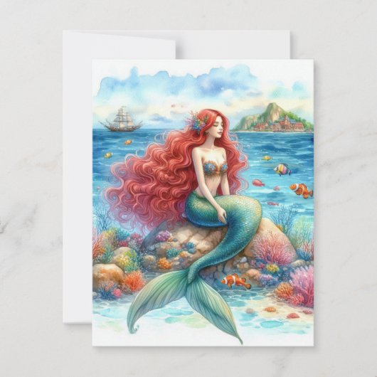 Mermaid Wasserfarbe Karte (Vorderseite)