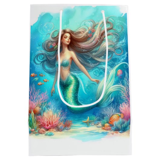Mermaid Wasserfarbe Mittlere Geschenktüte (Rückseite)