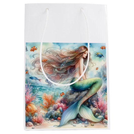 Mermaid Wasserfarbe Mittlere Geschenktüte (Vorderseite)