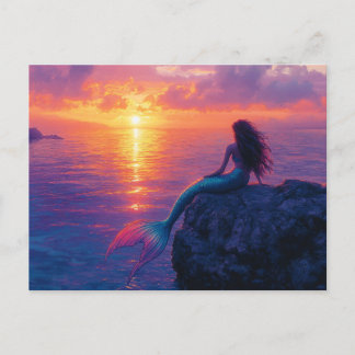 Mermaid Watching a Sunset Art Postkarte