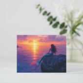 Mermaid Watching a Sunset Art Postkarte (Stehend Vorderseite)