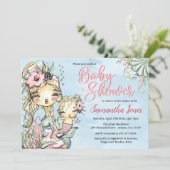 Mermaid Watercolor Babydusche Einladung (Stehend Vorderseite)