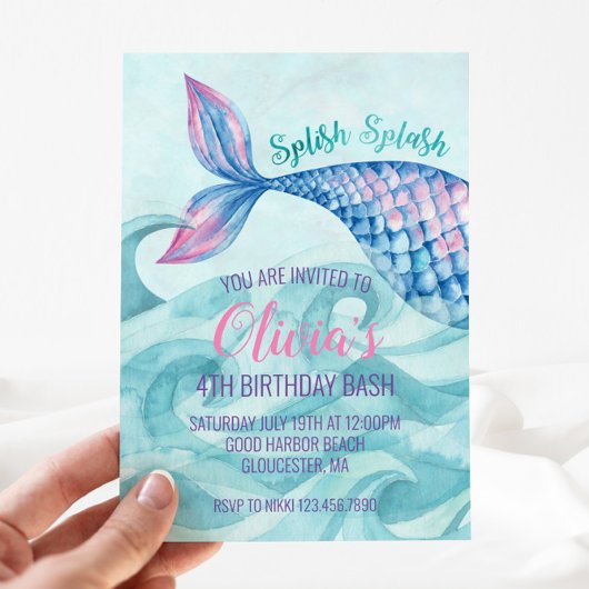 Mermaid Watercolor Birthday Einladung