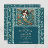Mermaid Watercolor Birthday Einladung (Vorne/Hinten)