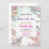 Mermaid Watercolor Birthday Invitation Einladung (Vorne/Hinten)
