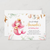 Mermaid watercolor Birthday Invitation Einladung (Vorne/Hinten)