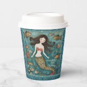 Mermaid Watercolor Birthday Pappbecher (Vorderseite)