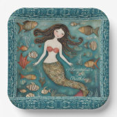 Mermaid Watercolor Birthday Pappteller (Vorderseite)