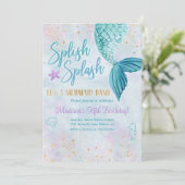 Mermaid Watercolor Birthday Party Any Age Invite Einladung (Stehend Vorderseite)