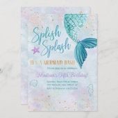Mermaid Watercolor Birthday Party Any Age Invite Einladung (Vorne/Hinten)