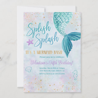 Mermaid Watercolor Birthday Party Any Age Invite Einladung