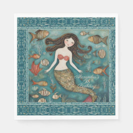 Mermaid Watercolor Birthday Serviette