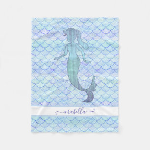 Mermaid Watercolor Blue Fish Scanner Name Fleecedecke