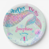 Mermaid watercolor first birthday pappteller (Vorderseite)