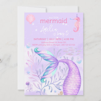 Mermaid Watercolor Geburtstagspartei Einladung