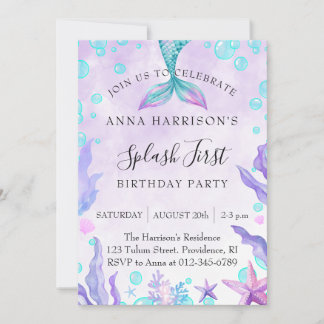 Mermaid Watercolor Geburtstagspartei Einladung
