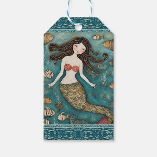 Mermaid Watercolor Geschenkanhänger (Vorderseite)