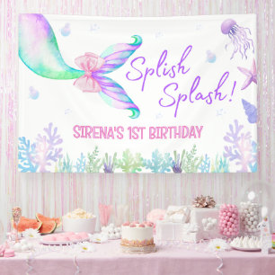 Mermaid Watercolor Girl zum ersten Geburtstag Hint Banner