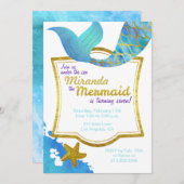 Mermaid Watercolor Gold zum Geburtstag Einladung (Vorne/Hinten)