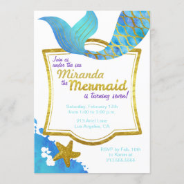 Mermaid Watercolor Gold zum Geburtstag Einladung