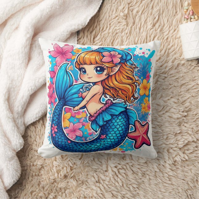 Mermaid Watercolor Kissen (Decke)