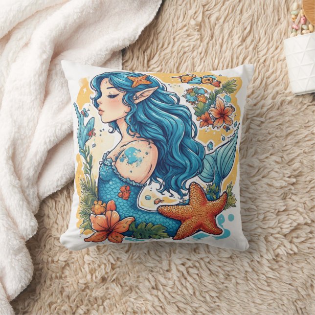 Mermaid Watercolor Kissen (Decke)