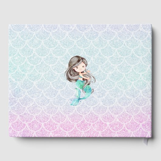 Mermaid Watercolor Lila Baby Showbook Gästebuch (Rückseite)