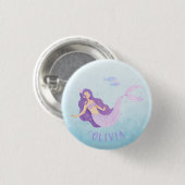 Mermaid Watercolor Lila Niedlich Girl Geburtstag Button (Vorne & Hinten)