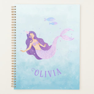 Mermaid Watercolor Lila Niedlich Girl Geburtstag Planer
