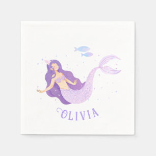 Mermaid Watercolor Lila Niedlich Girl Geburtstag Serviette