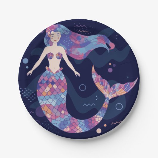 Mermaid Watercolor Pappteller (Vorderseite)