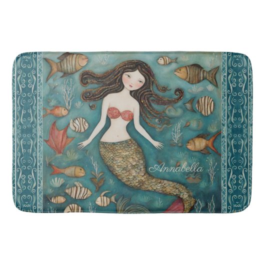 Mermaid Watercolor Personalisiert Badematte (Vorderseite)