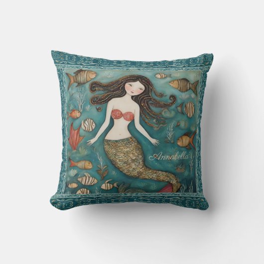 Mermaid Watercolor Personalisiert Kissen (Vorderseite)